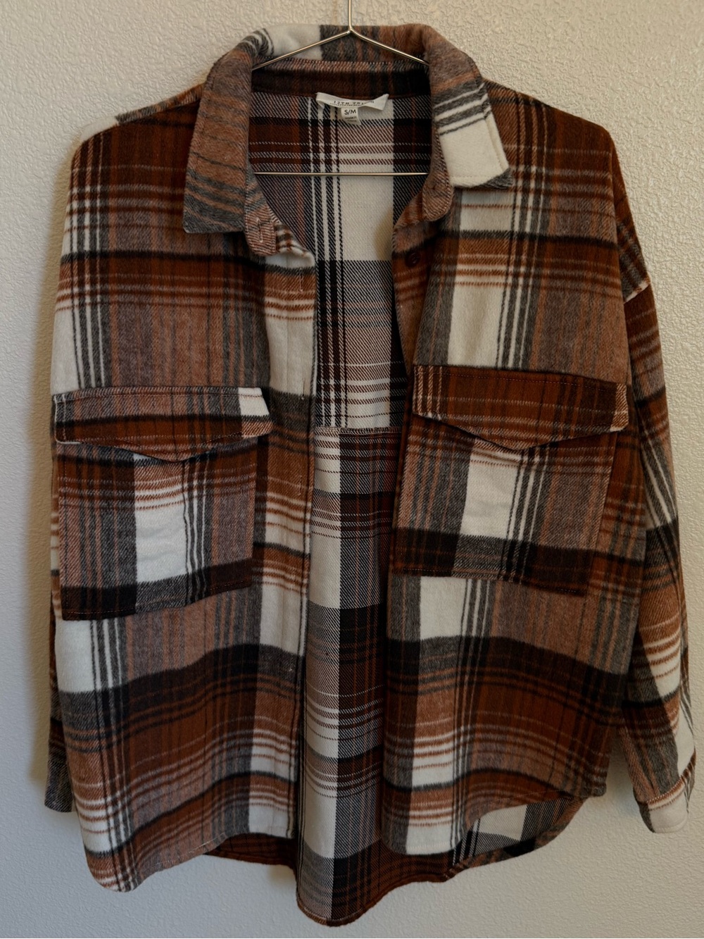 12th Tribe Brown and Cream Plaid Shirt Jacket